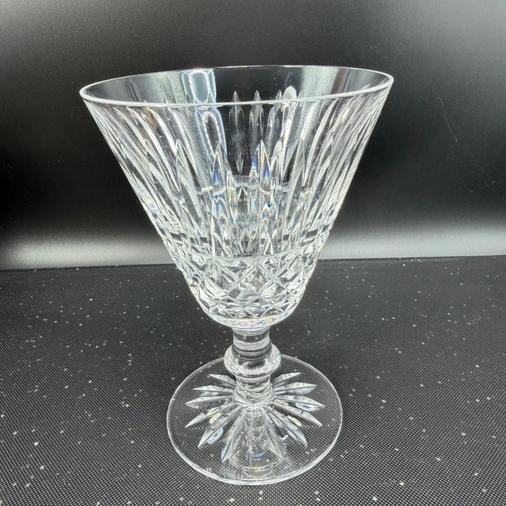 Waterford Crystal Tramore Tall Cups Glasses Set of 2 Cut Glass Goblets Signed‎